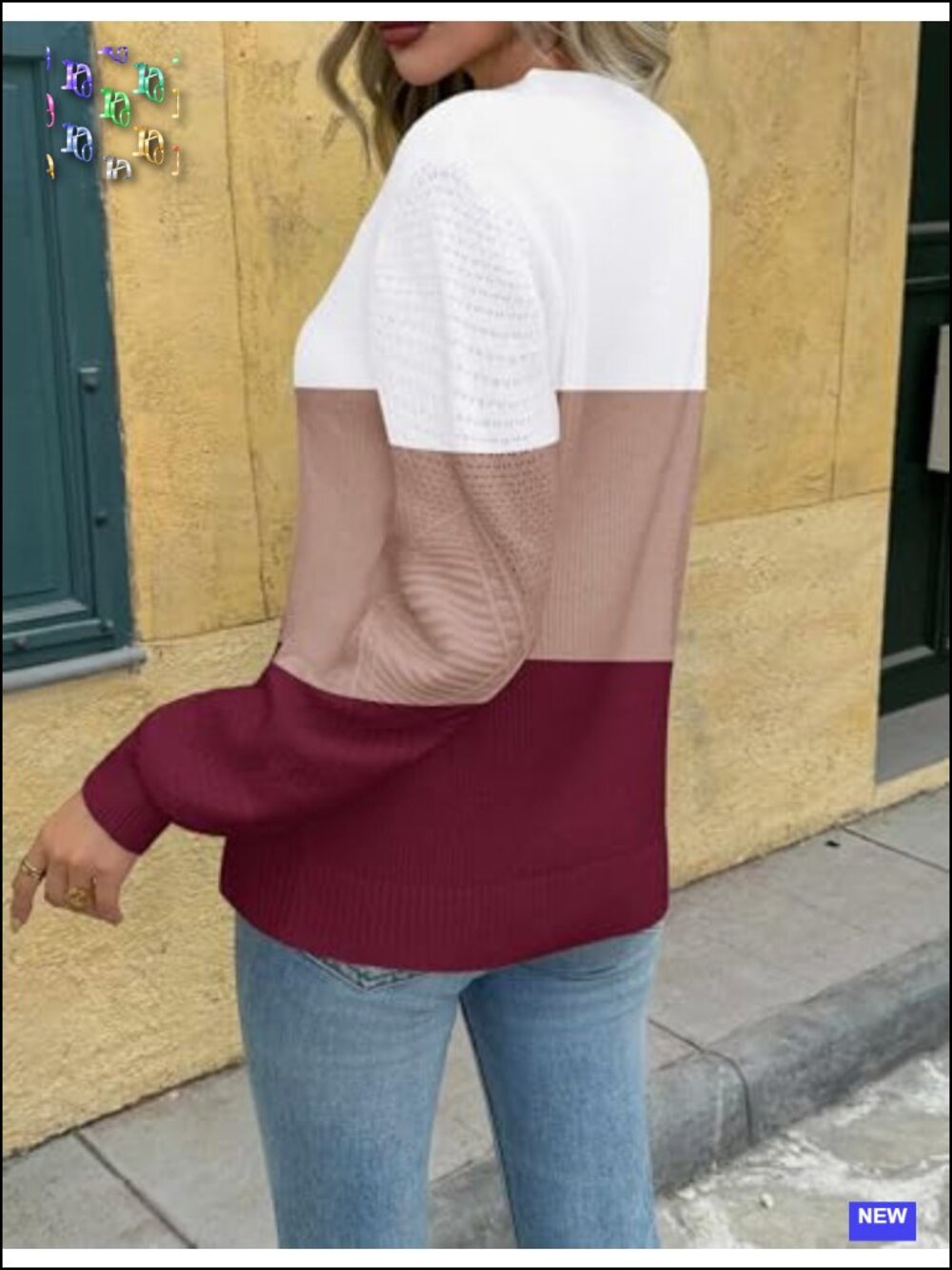 100% Acrylic Women's Knit Pullover Sweater Crew Neck Long Sleeve Loose Fit - Picture 2 of 6